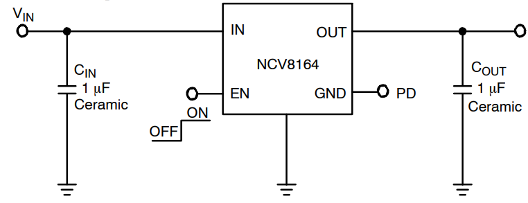 Applikations-Schaltungsdiagramm - onsemi NCV8164 300 mA LDO-Regler